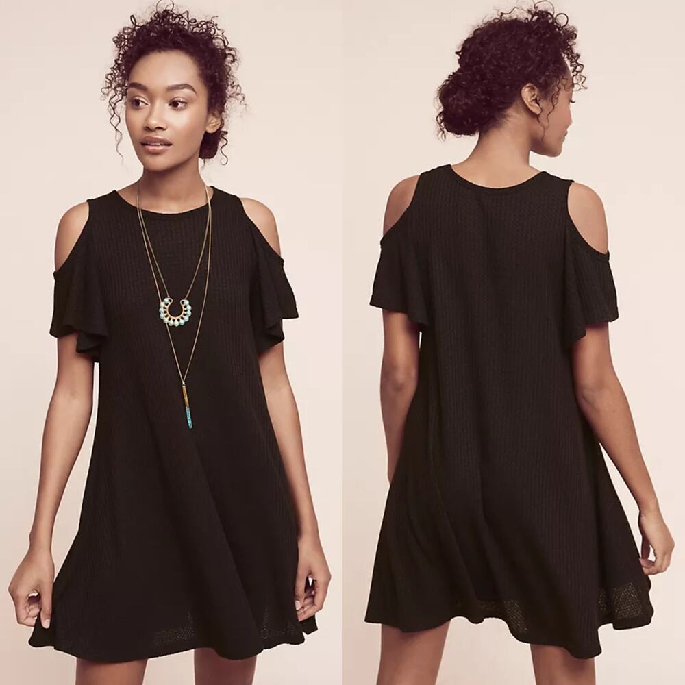 Anthropologie Kamara Open Shoulder Swing Dress by Anama Black Short Size XS NWT